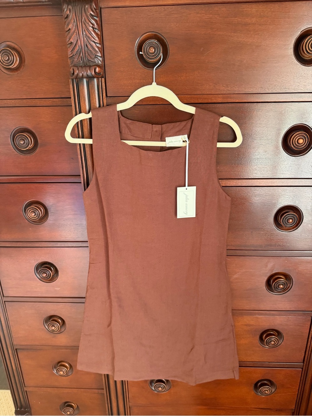 Sleeveless Brown Linen Shift Dress - Julia Amory Brand
